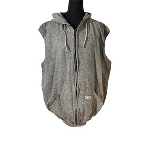 KEY Vintage Sleeveless Hoodie Vest Gray Zip Up Workwear Sweatshirt Men's Size XL